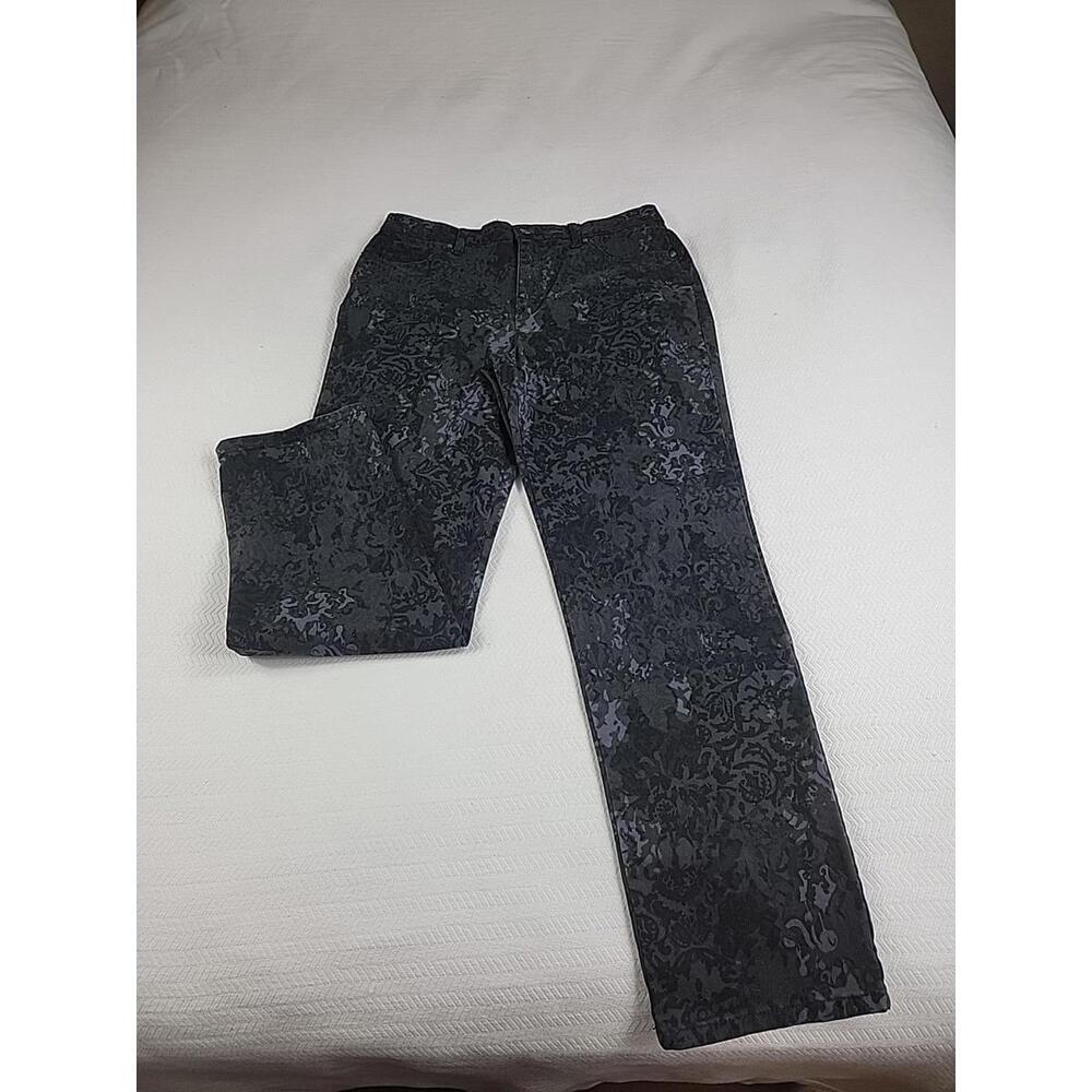 Gloria Vanderbilt Amanda Jeans Women Sz 12 Gry/Blac Floral Pattern Straight Leg